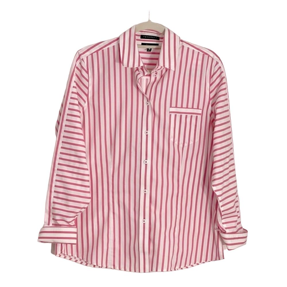 Foxcroft Pink/White Striped Non-Iron Long- Sleeve Fitted Shirt Size 12
